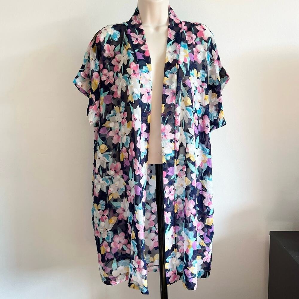 Vintage‎ Miss Dior Floral Sheer Robe Open Cardigan Short Sleeve Size M